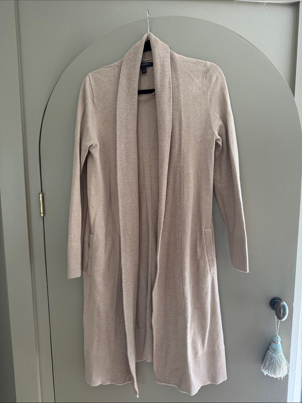 Banana Republic Long Open-Front Cardigan in Light Taupe
